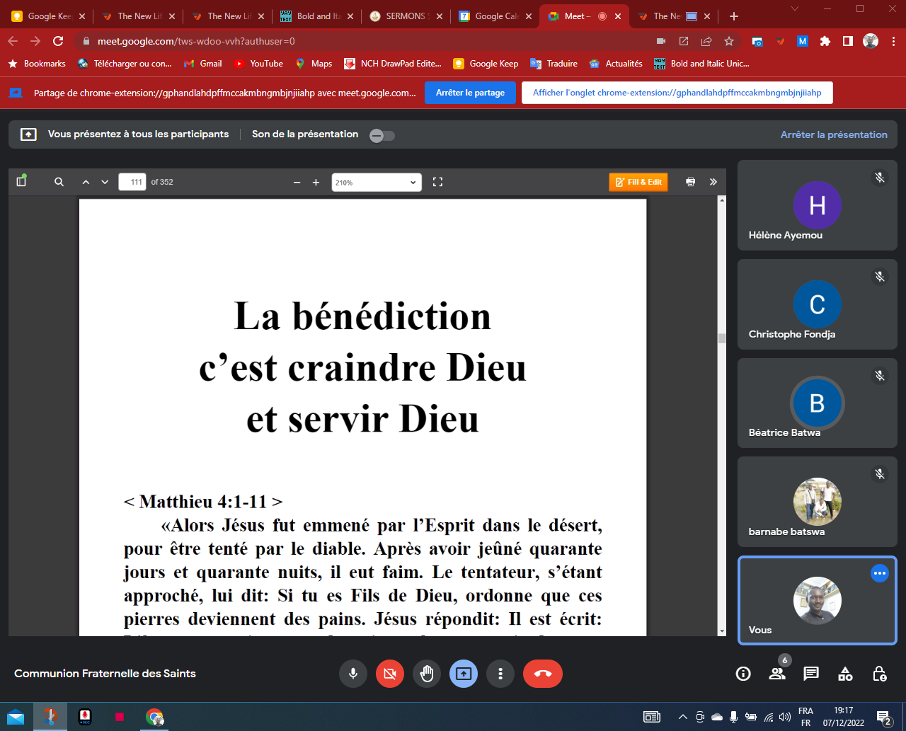 COMMUNION FRATERNELLE DES SAINTS